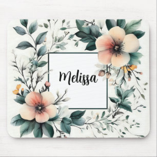 Personalized Floral Frame, Watercolor design Mouse Mat