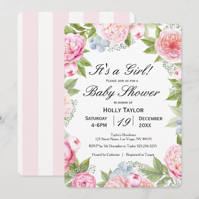 Personalized Floral Garden Baby Shower Invitation (Front/Back)