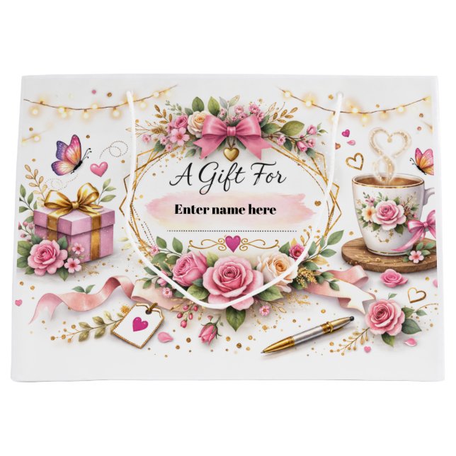Personalized Floral Gift Bag With Custom Name (Front)