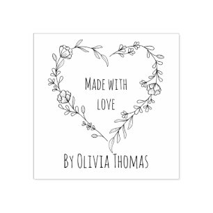 Personalized Floral Heart Wreath 'Made With Love'  Rubber Stamp