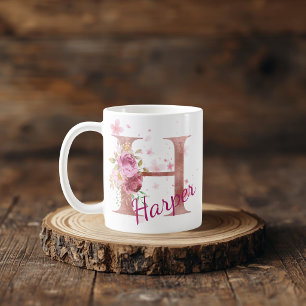 Personalized Floral Initial Mug – Custom Letter H