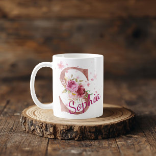 Personalized Floral Initial Mug – Custom Letter S