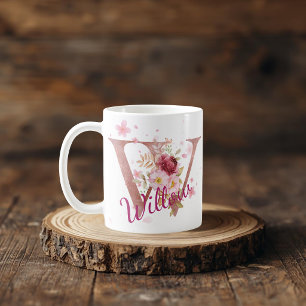 Personalized Floral Initial Mug – Custom Letter W