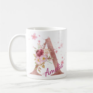 Personalized Floral Initial Mug - Letter A