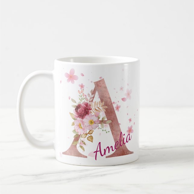 Personalized Floral Initial Mug - Letter A (Left)