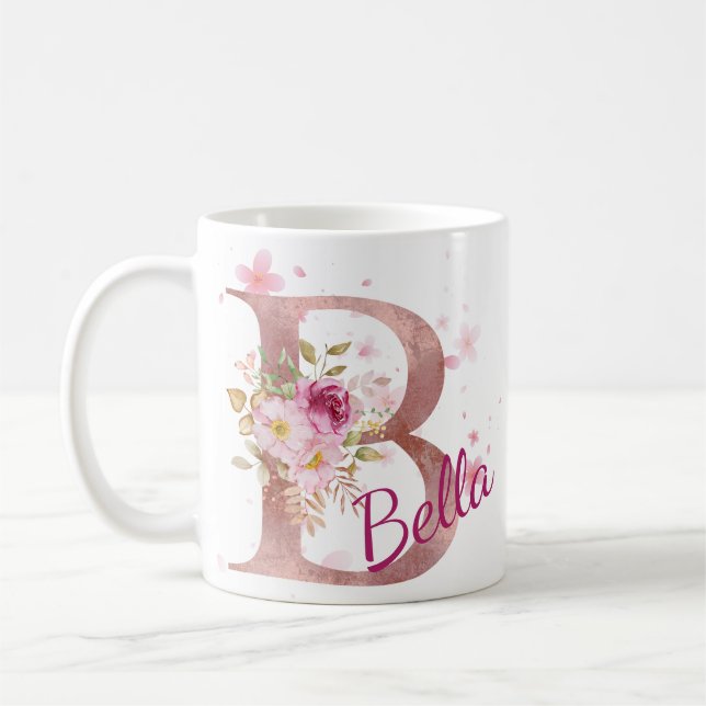 Personalized Floral Initial Mug – Letter B (Left)