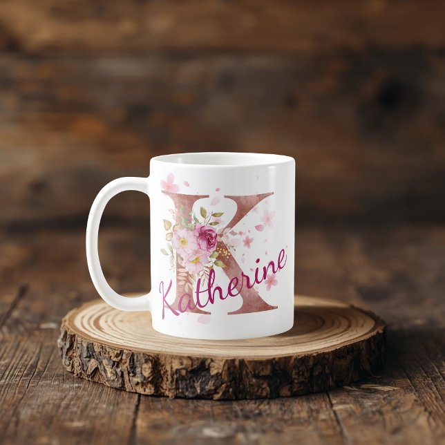 Personalized Floral Initial Mug – Letter K (Creator Uploaded)