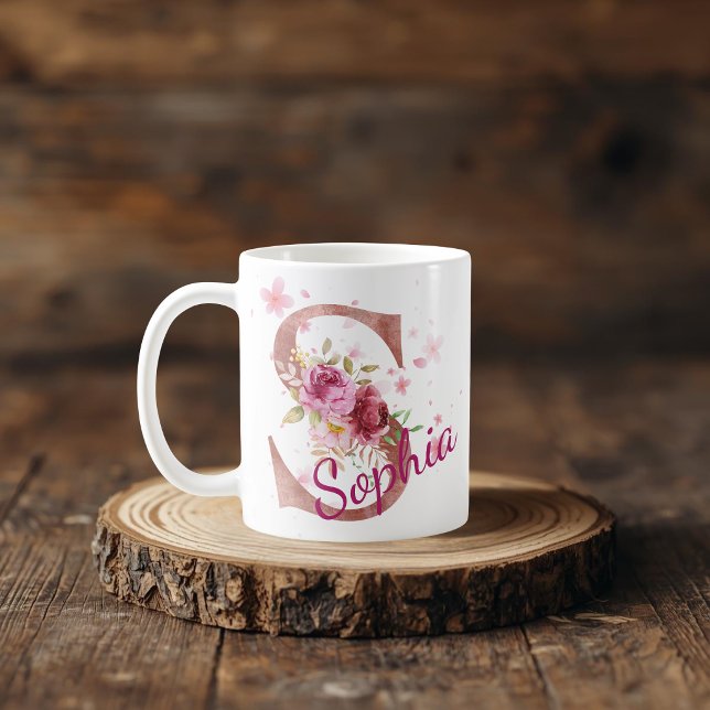 Personalized Floral Initial Mug – Letter S (Creator Uploaded)