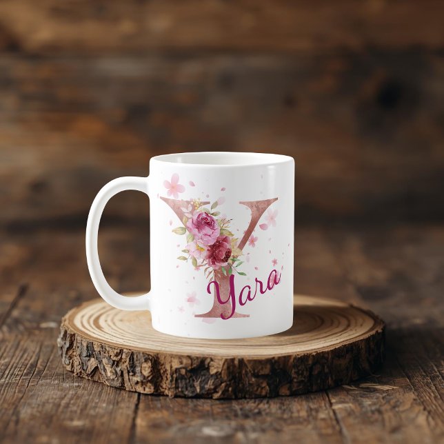 Personalized Floral Initial Mug – Letter Y (Creator Uploaded)