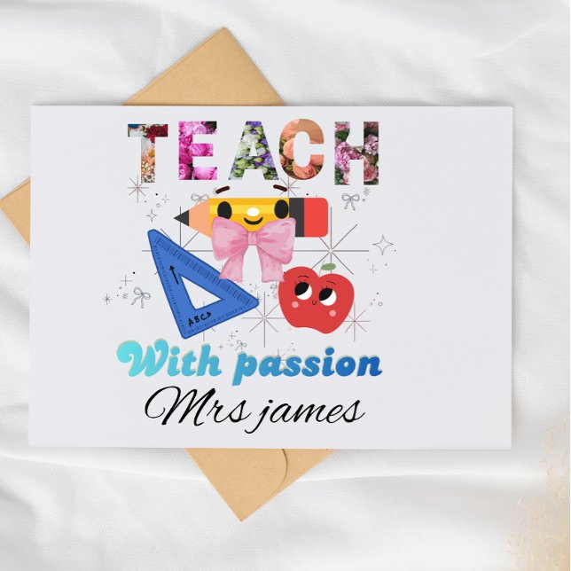 Personalized floral letter coquette bow teacher thank you card (Creator Uploaded)