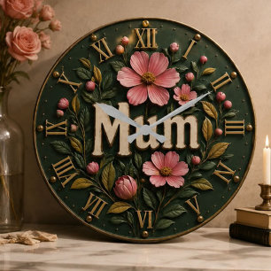 Personalized Floral Mom Elegant Mother's Day Gift Large Clock