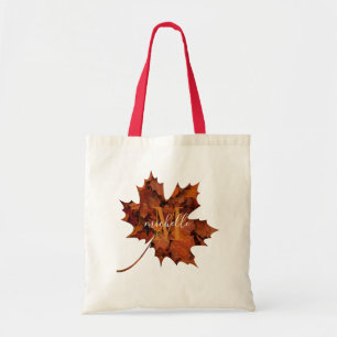 Personalized Floral Monogram Autumn Maple Leaf Tote Bag
