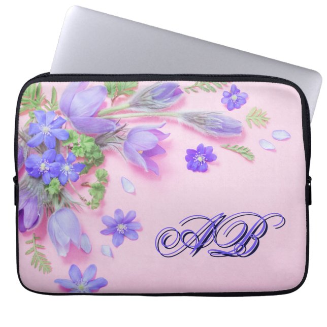 Personalized Floral Monogram Laptop Sleeve – 13"  (Front)