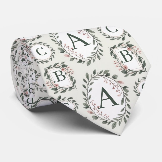 Personalized Floral Monogram  Tie (Rolled)