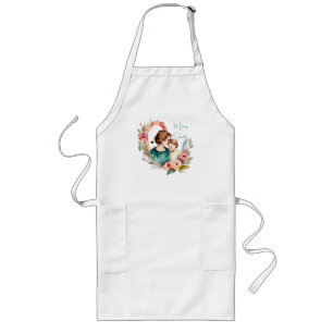 Personalized Floral Mother and Daughter Son Long Apron