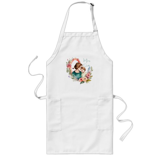 Personalized Floral Mother and Daughter Son Long Apron (Front)