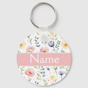 Personalized Floral Name Key Ring
