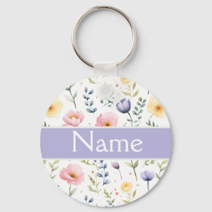 Personalized Floral Name Key Ring