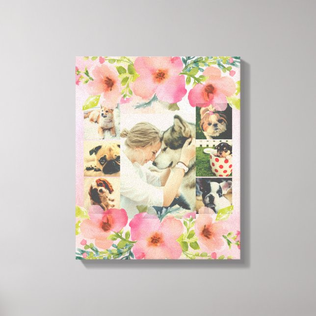Personalized floral photo collage canvas print (Front)