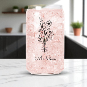 Personalized Floral Pink Bow For Bridesmaid Can Glass
