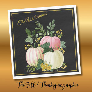 PERSONALIZED, FLORAL & PINK PUMPKINS FOR FALL NAPKIN