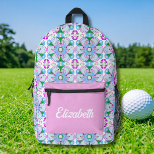 Personalized Floral Pink Women's Golf Pattern Printed Backpack