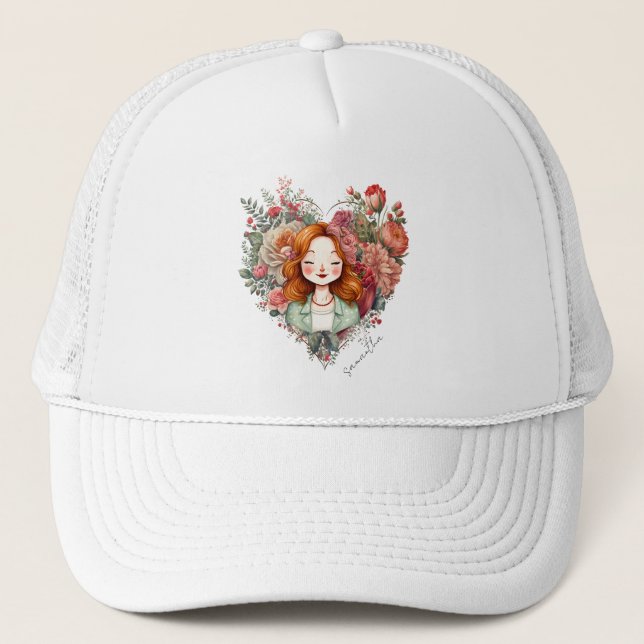 Personalized Floral Pretty Lady Trucker Hat (Front)
