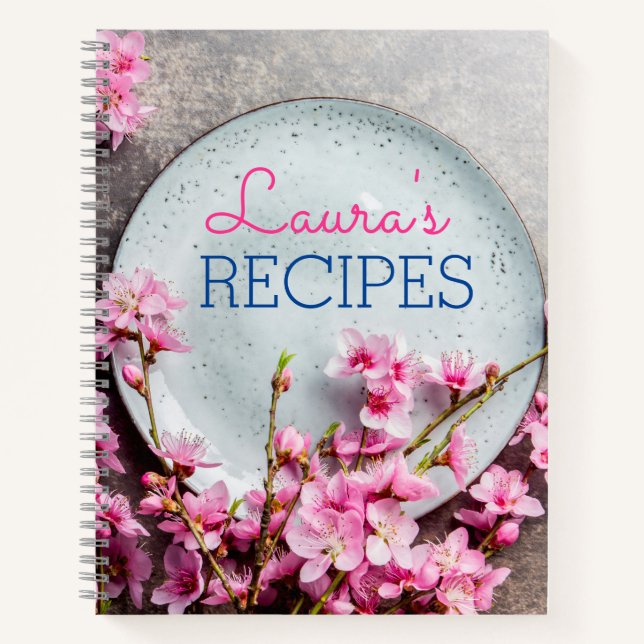 Personalized Floral Recipe Notebook – Custom Name  (Front)