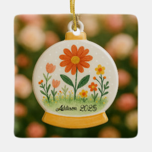 Personalized Floral Snowglobe Ceramic Ornament