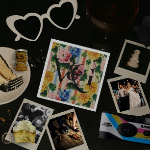 Personalized Floral Stripe Wedding Monogram Napkin