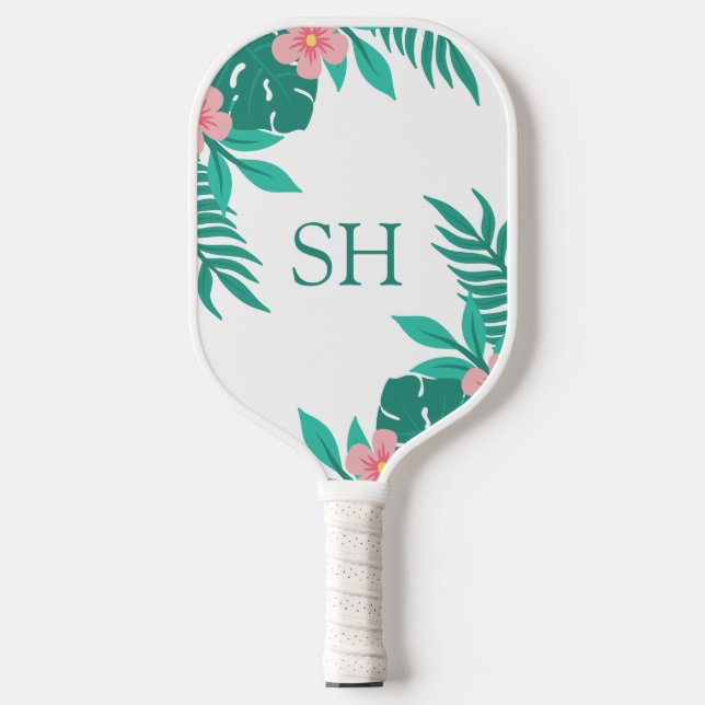 Personalized Floral Tropical Design Custom Initial Pickleball Paddle (Front)