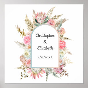 Personalized Floral Wedding Anniversary Names Date Poster