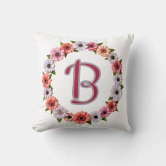 Personalized Floral Wreath Custom Name Botanical  Cushion