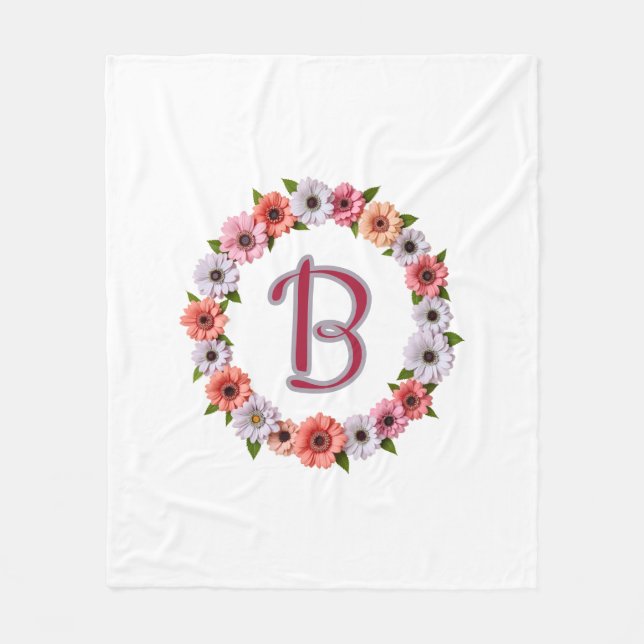 Personalized Floral Wreath Custom Name Botanical  Fleece Blanket (Front)