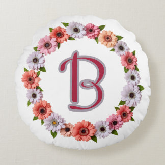 Personalized Floral Wreath Custom Name Botanical  Round Cushion