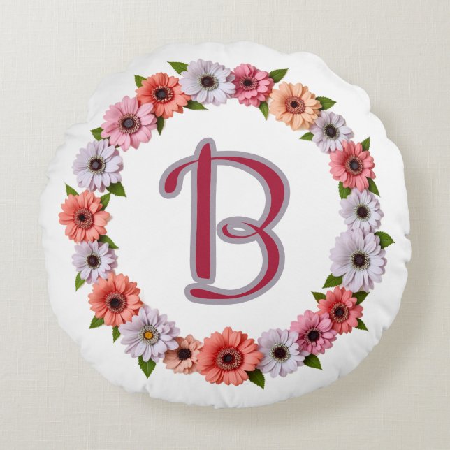 Personalized Floral Wreath Custom Name Botanical  Round Cushion (Front)