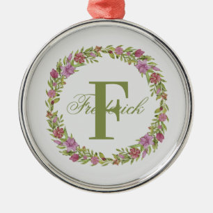 Personalized Floral Wreath Last Name Monogram Metal Tree Decoration