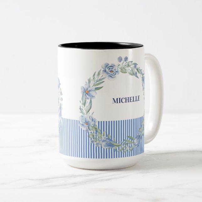 Personalized Floral Wreath Mug  (Front Right)