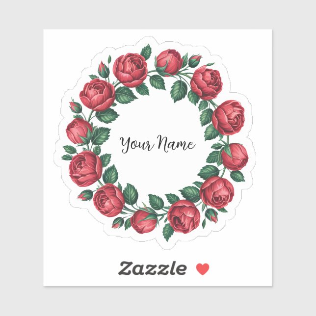 Personalized Floral Wreath Sticker - Custom Name (Sheet)