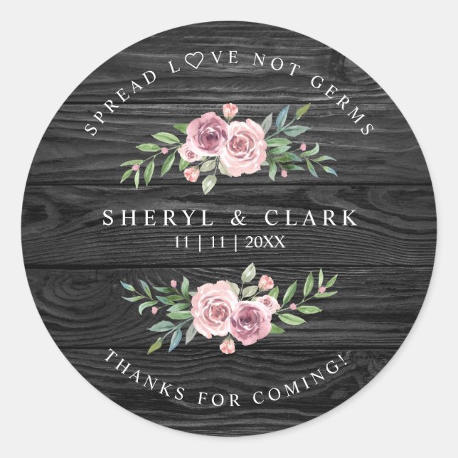 Personalized Floral Wreath Wedding Sanitizer Gel Classic Round Sticker (Front)