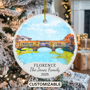 Personalized Florence Ornament, Italy Gift Ceramic Tree Decoration