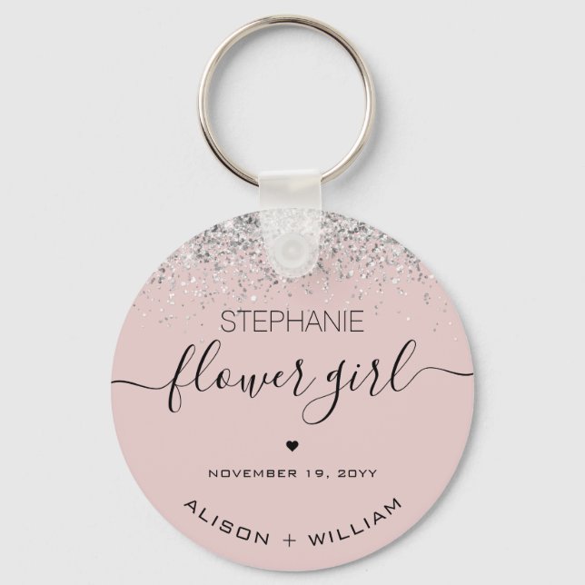 Personalized Flower Girl Glitter confetti effect Key Ring (Front)