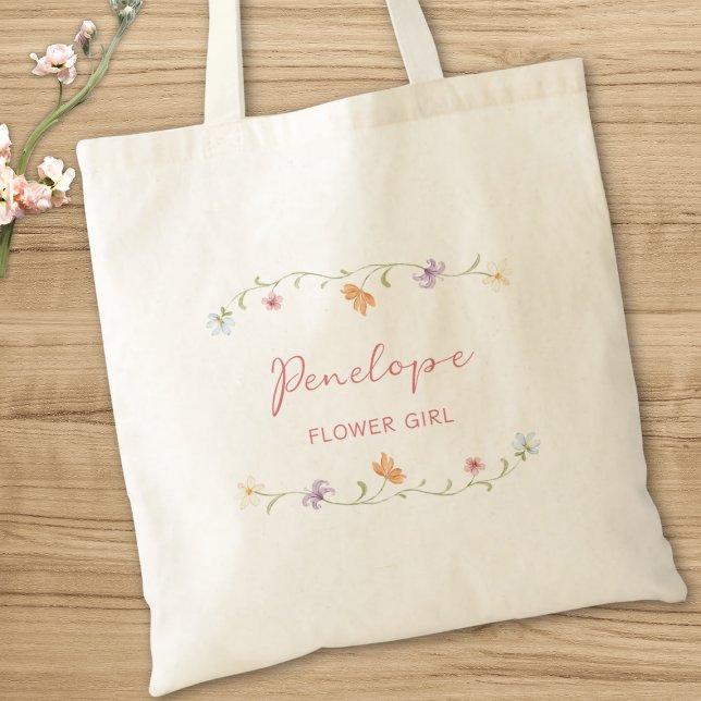 Personalized Flower Girl Watercolor Floral Wedding Tote Bag (Creator Uploaded)