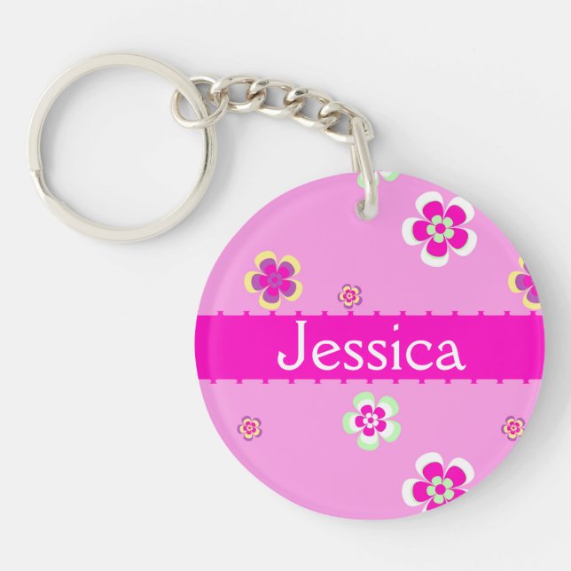 Personalized flower pattern with name key ring (Front)