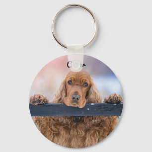 Personalized Fluffy Brown Cocker Spaniel Dog Key Ring
