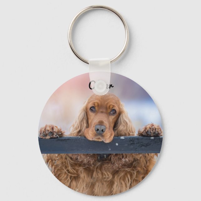 Personalized Fluffy Brown Cocker Spaniel Dog Key Ring (Front)