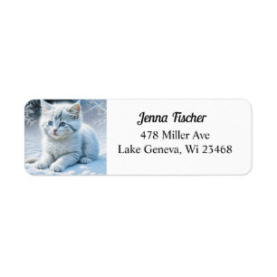Personalized Fluffy White Kitten in Snow