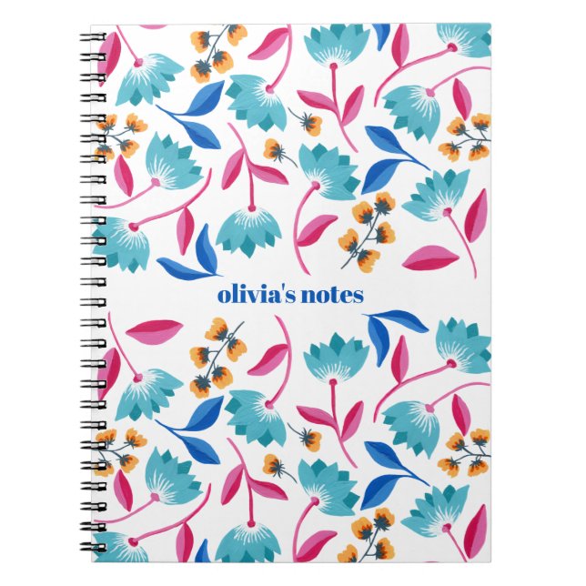 Personalized Folk Art Floral Pattern Notebook (Front)