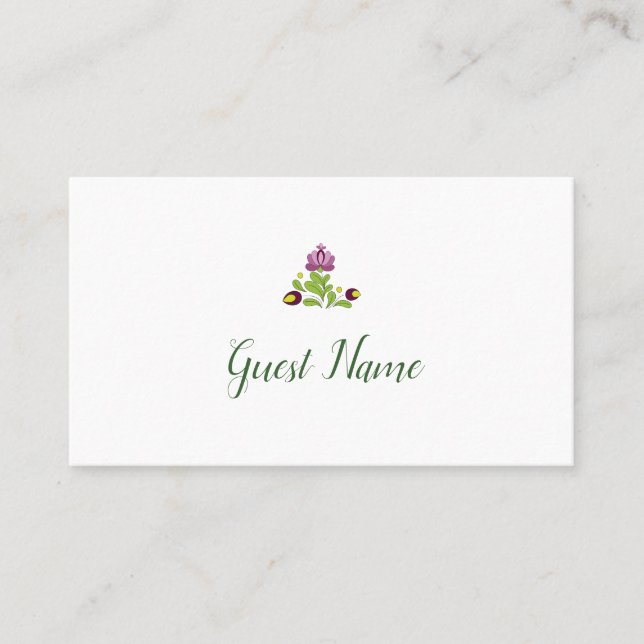 Personalized Folk Floral Wedding Place Card (Front)