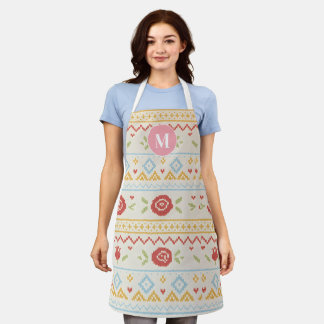 Personalized Folk Nordic Boho Floral Pattern Apron